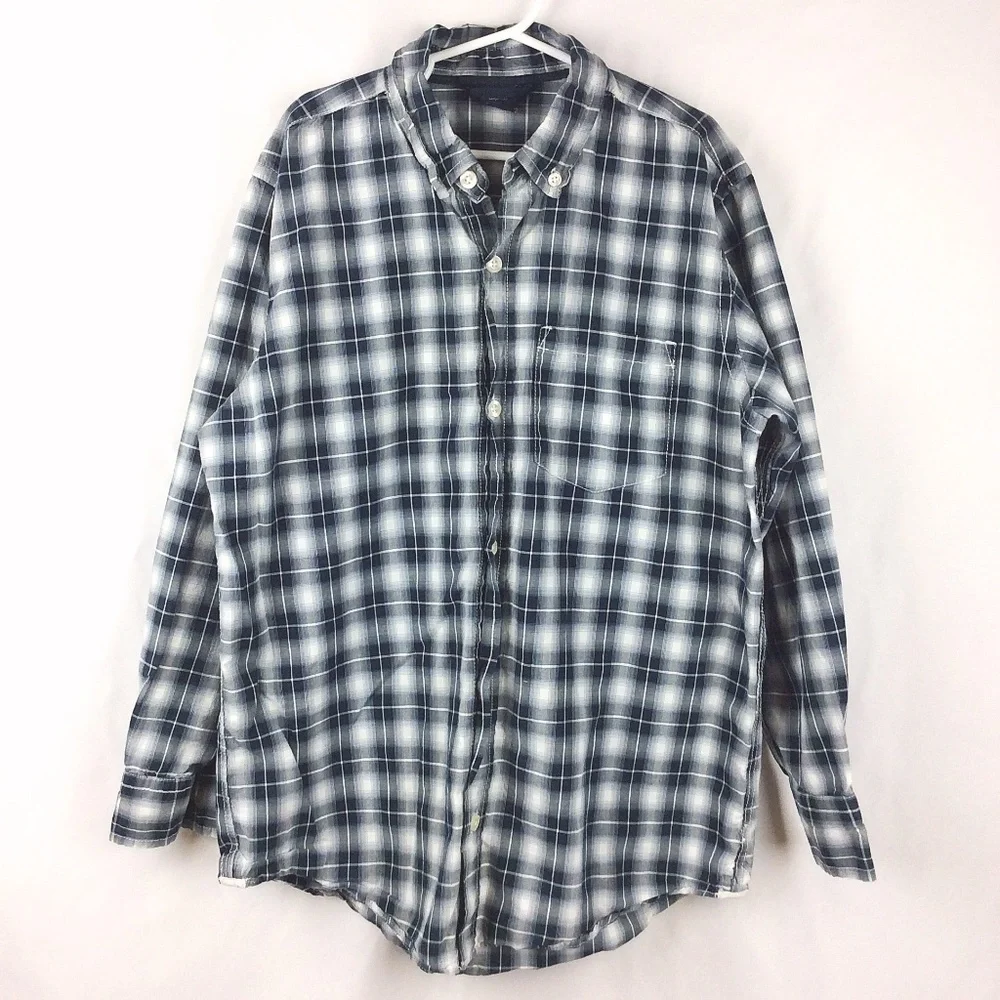 Gap Kids Shirt Boys Size XL / 12 Long Sleeve Button Down Navy Blue Plaid